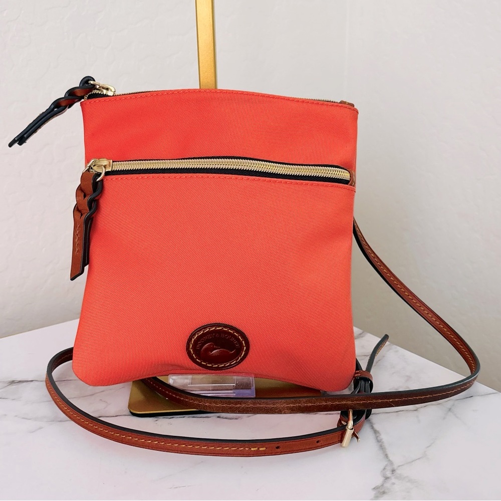 Dooney & Bourke Coral Orange Nylon Crossbody Bag with Adjustable Strap